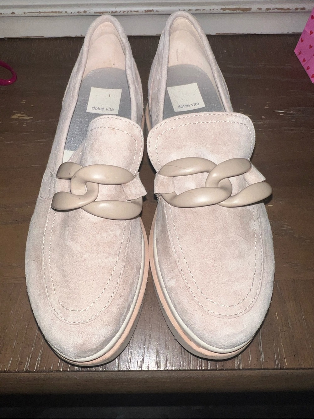 Dolce Vita Women's Suede Chain Loafers in Light cream